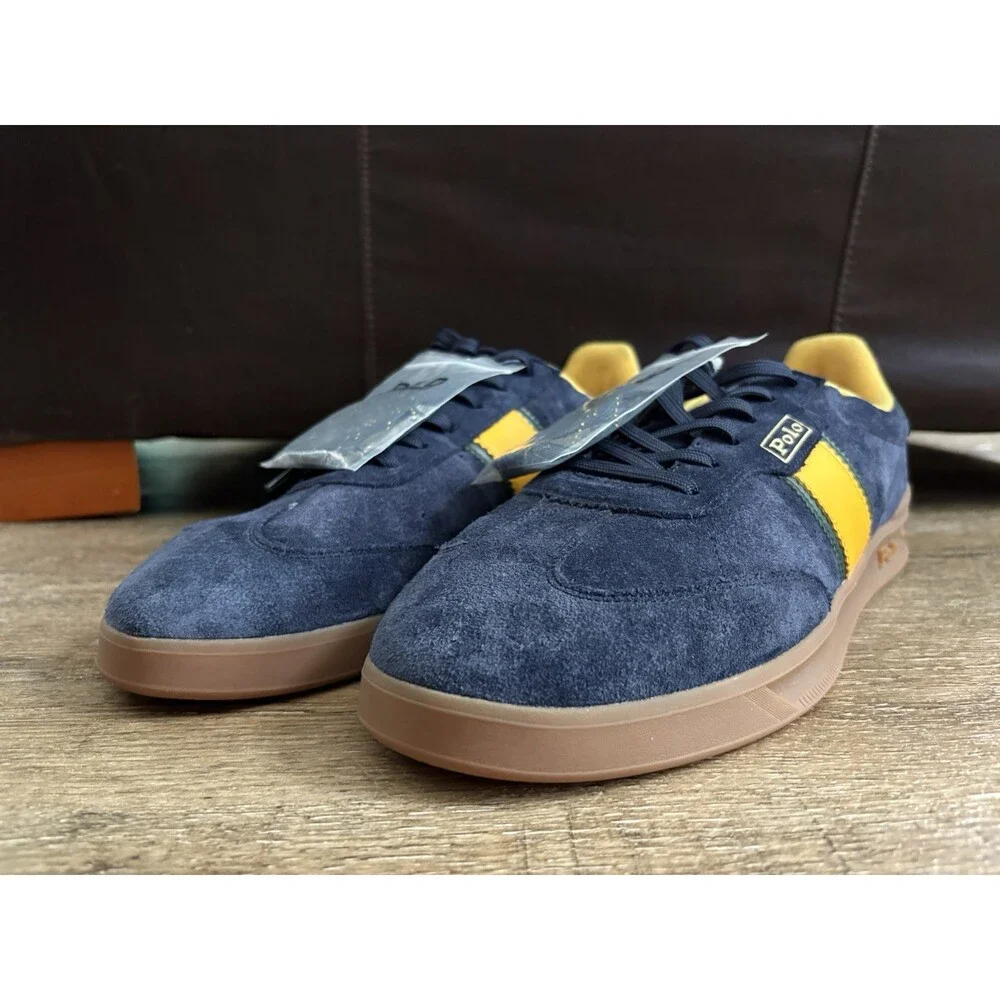 Polo Ralph Lauren Heritage Aera Suede Shoes Navy Yellow Forest Men’s Sz 14